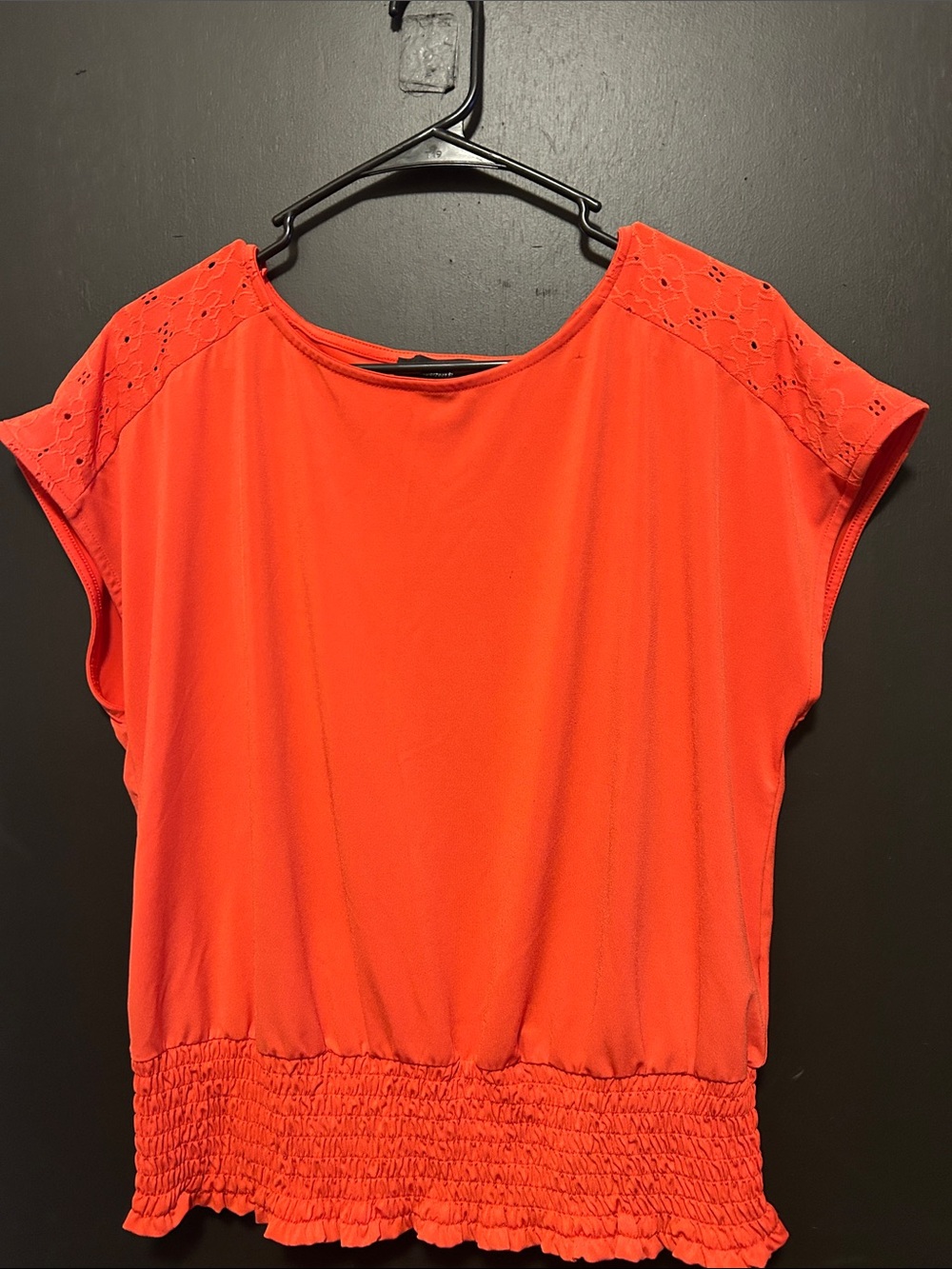 Grace Karin Bright Orange Short Sleeve Blouse with Eyelet Shoulders